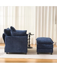 Boyel Living 39.4 Inch Modern Accent Chair with Ottoman Chenille Upholstered Club Room Reading
