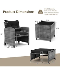 Gouun 5-Piece Pe Rattan Patio Set with 2 Ottomans, Chairs and Tempered Glass Coffee Table