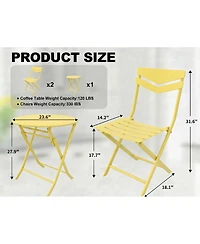 gaomon 3-Piece Folding Patio Bistro Set with Round Table and 2 Chairs, Space-Saving Metal Outdoor/Indoor Furniture for Balcony, Porch