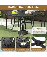Gouun 42.5 In Round Metal Slat Patio Dining Table with Dual-Size Umbrella Hole
