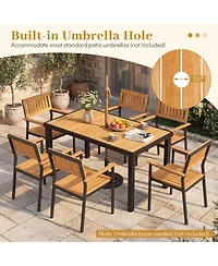 Gouun 58 In Acacia Wood Outdoor Patio Dining Table with 1.97 In Umbrella Hole for 6
