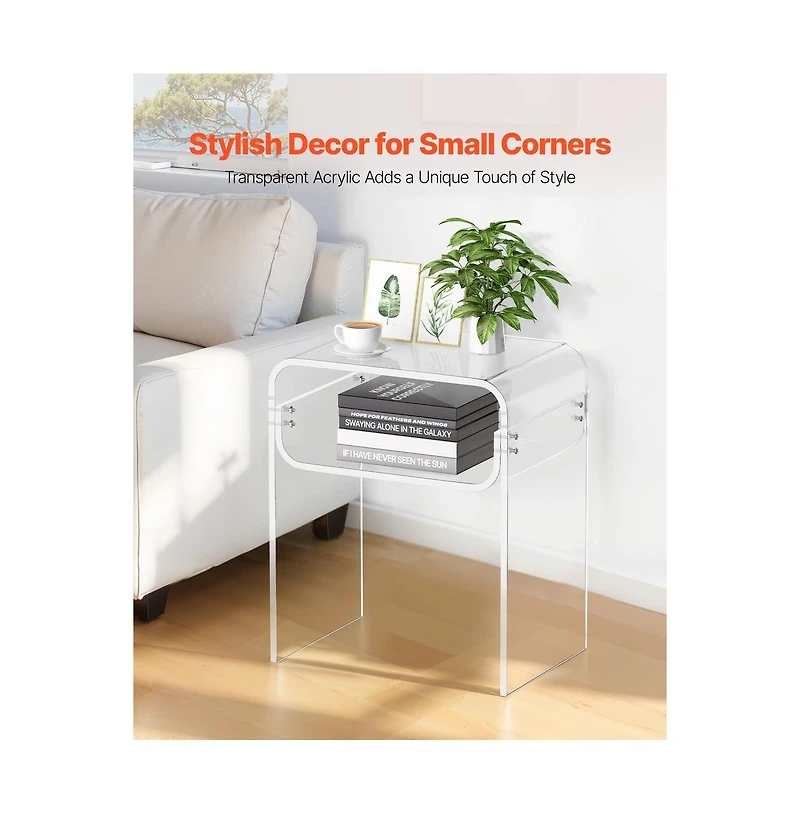 Sugift Acrylic Side Table 2 Tiers Clear Bedside Table with Storage Shelf
