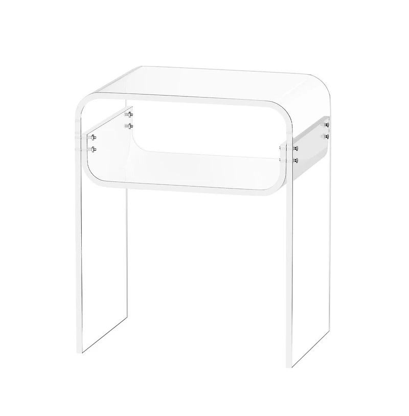 Sugift Acrylic Side Table 2 Tiers Clear Bedside Table with Storage Shelf