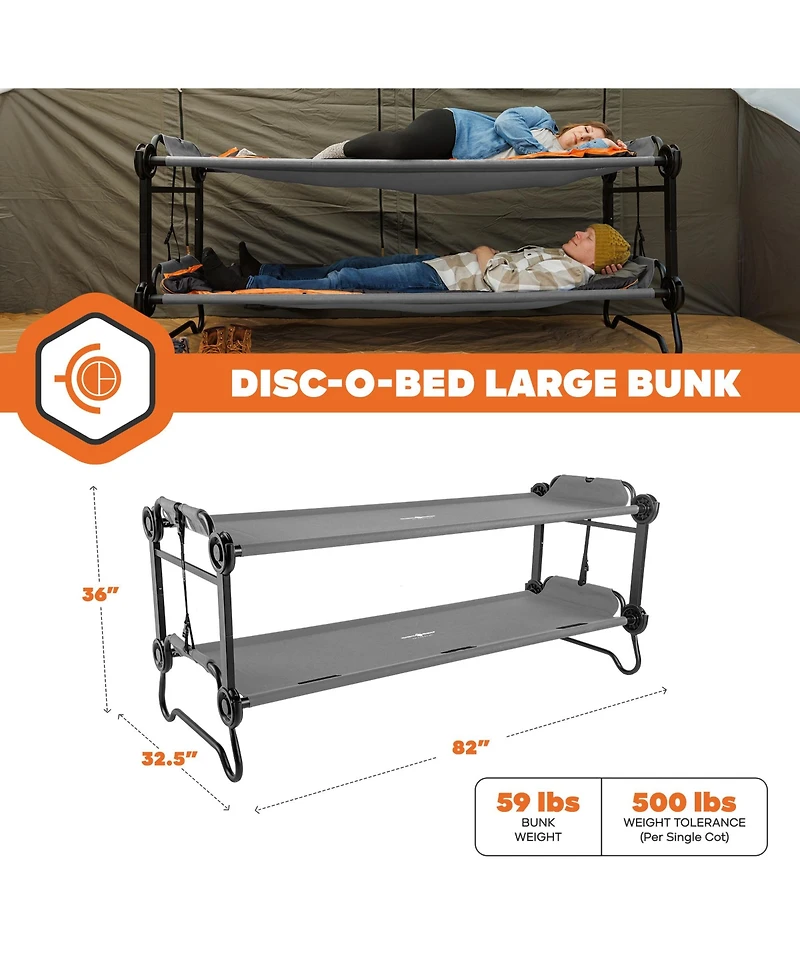 Disc-o-Bed Large Outdoor Convertible 2 Person Portable Camping Bunk Cots