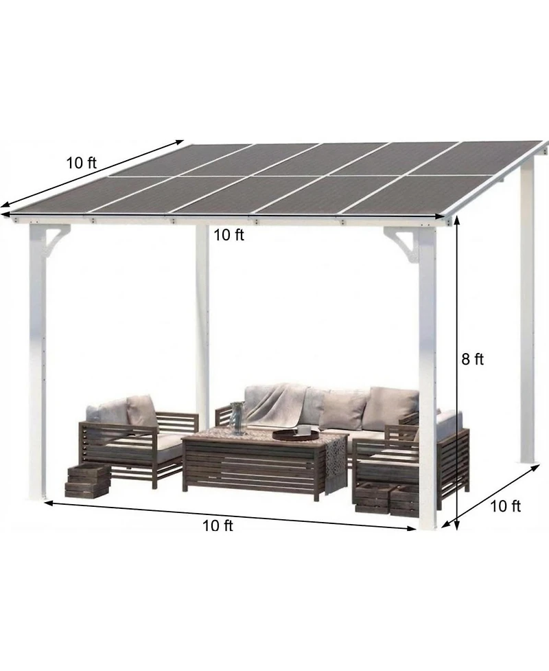 gaomon Hardtop Wall Mounted Gazebo with Gutters and Galvanized Steel Roof, 60MPH Wind Resistance, Lean to Gazebo Pergola with Sloped Roof for Deck