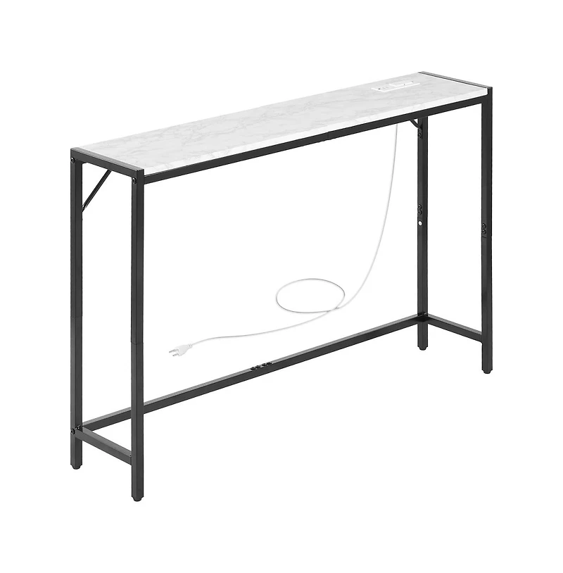 Sugift Marble Console Table Modern Narrow Long with Power Outlet for Hallway