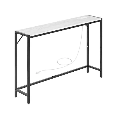 Sugift Marble Console Table Modern Narrow Long with Power Outlet for Hallway
