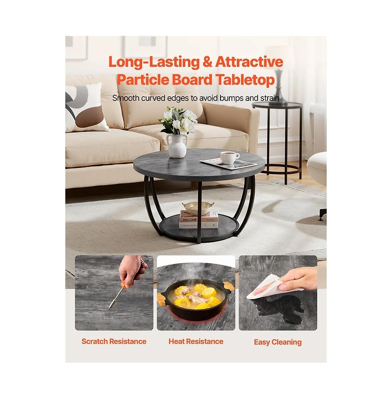 Sugift Coffee Table Modern Round 2 Tiers Wooden Circle with Open Storage