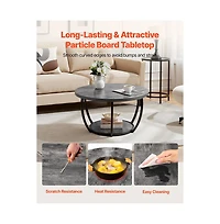 Sugift Coffee Table Modern Round 2 Tiers Wooden Circle with Open Storage