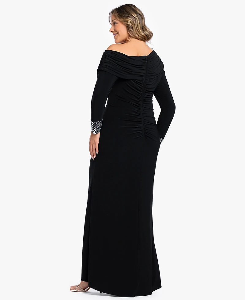Betsy & Adam Plus Asymmetrical Neck Gown