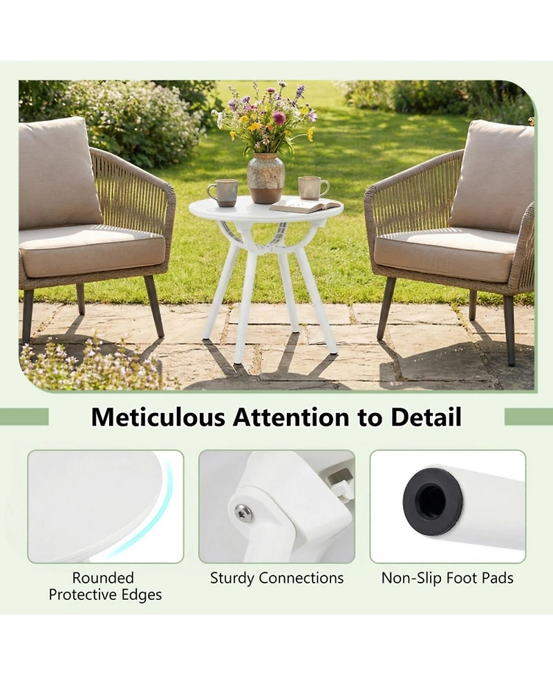 Gouun 20 In Circular Outdoor End Table Set of 2 Weather-Resistant Pp and Abs Build