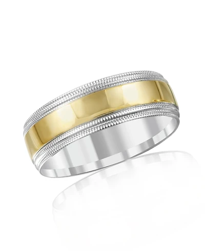 Men's 14k Gold and White Ring, Milgrain Edge (Size 6-13)