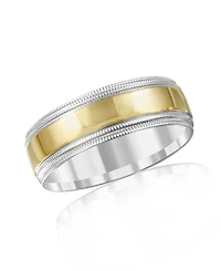 Men's 14k Gold and White Ring, Milgrain Edge (Size 6-13)