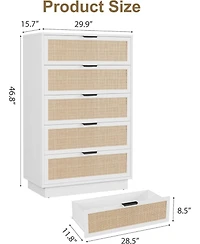 gaomon 5 Drawer Rattan Dresser for Bedroom, Integrated Cabinet Body Legs Design, Wooden Chest of Drawers Hallways, Entryways and Closet