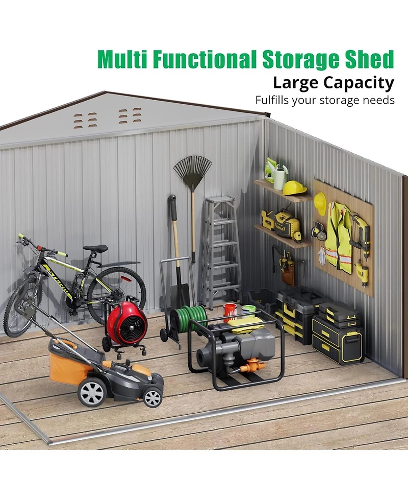gaomon Outdoor Storage Shed, Steel Utility Tool Shed with Sloped Roof and Lockable Door