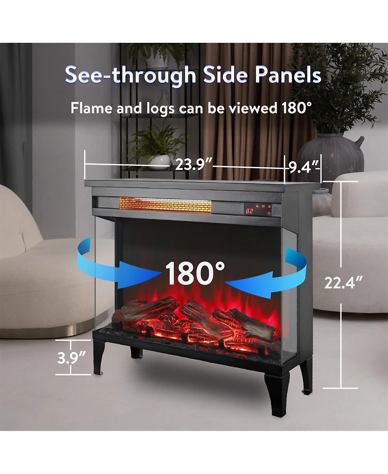 Clihome 24 inch Three Sided Glass Electric Fireplace Freestanding Heater