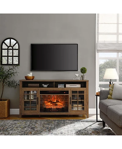 Clihome 55 Inch Tv Media Stand with Electric Fireplace Kd Inserts Heater, Entertainment Center