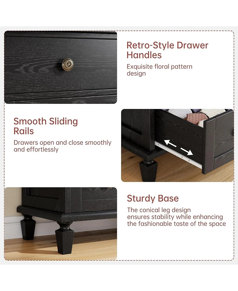 gaomon 4 Drawer Dresser for Bedroom, with Carved Handles and Tapered Legs Design, Wood Chests of Drawers with Large Capacity Storage
