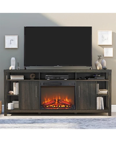 Clihome 23 inch Electric Fireplace Insert, Ultra Thin Heater with Log Set andRemote Control, Timer, Overheating Protection