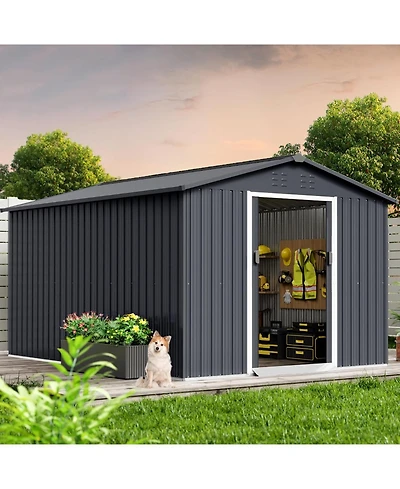 gaomon Outdoor Storage Shed, 12 x 8 feet Metal Aluminum Waterproof Tool Sheds with Frame Floor and Lockable Door, Storage Shed for Gardening Tools