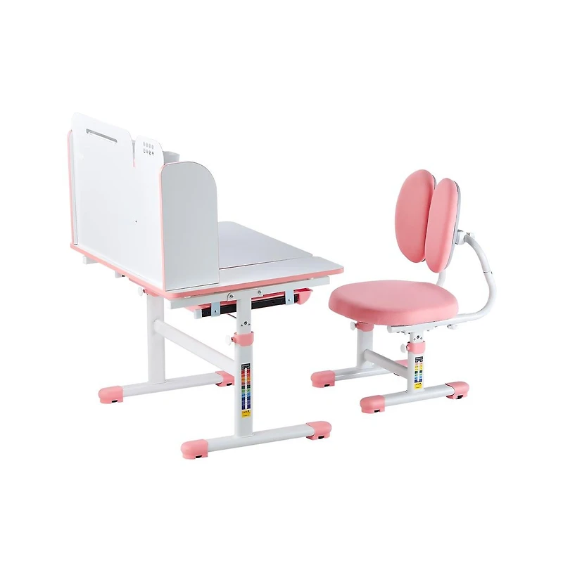 Sugift Kids Study Desk and Chair Set with Bookshelf, Storage Drawer, Adjustable Height and 0-40 Degree Tilt Desktop for Bedroom