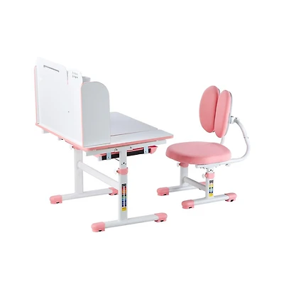 Sugift Kids Study Desk and Chair Set with Bookshelf, Storage Drawer, Adjustable Height and 0-40 Degree Tilt Desktop for Bedroom