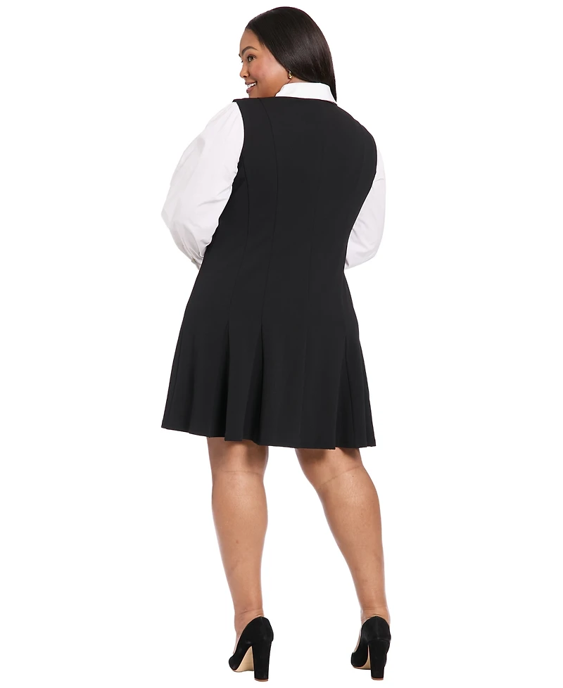 London Times Plus Collared Fit & Flare Shirt Dress