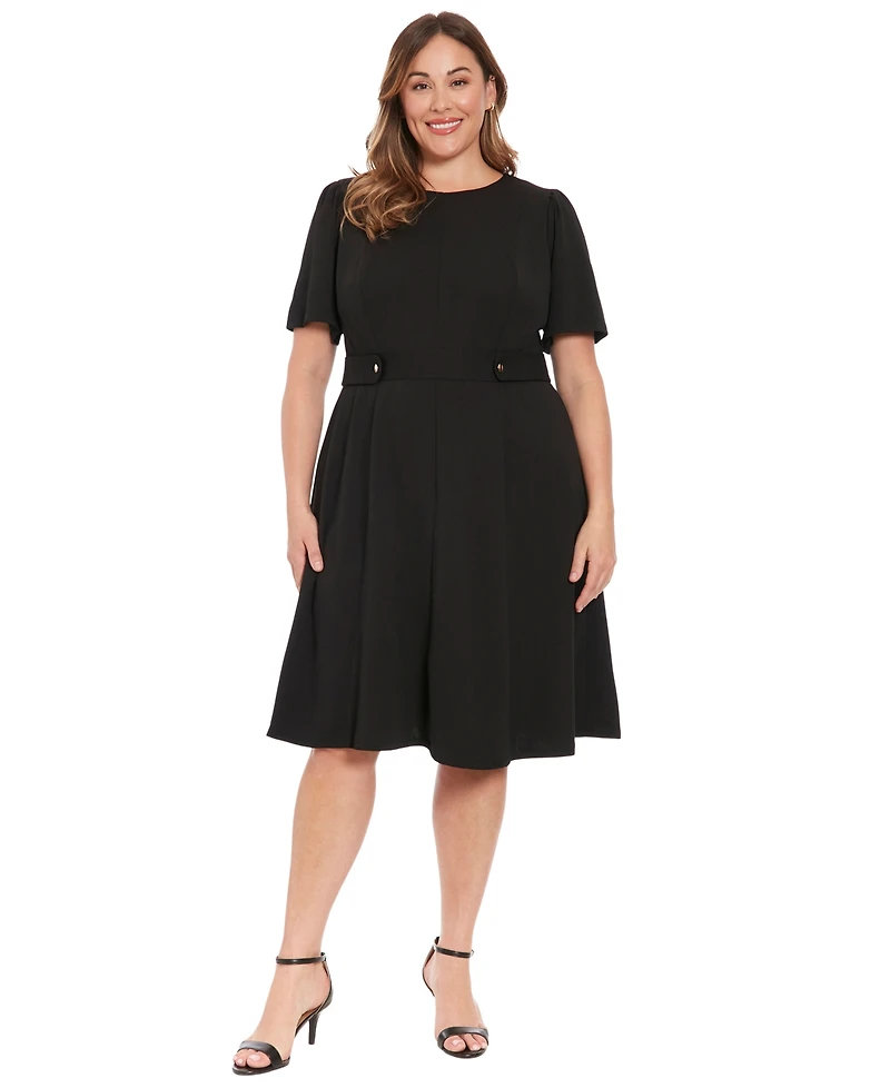 London Times Plus Fit & Flare Scuba Crepe Midi Dress