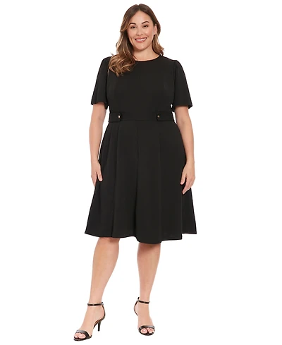 London Times Plus Fit & Flare Scuba Crepe Midi Dress