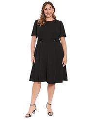 London Times Plus Fit & Flare Scuba Crepe Midi Dress