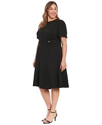 London Times Plus Fit & Flare Scuba Crepe Midi Dress