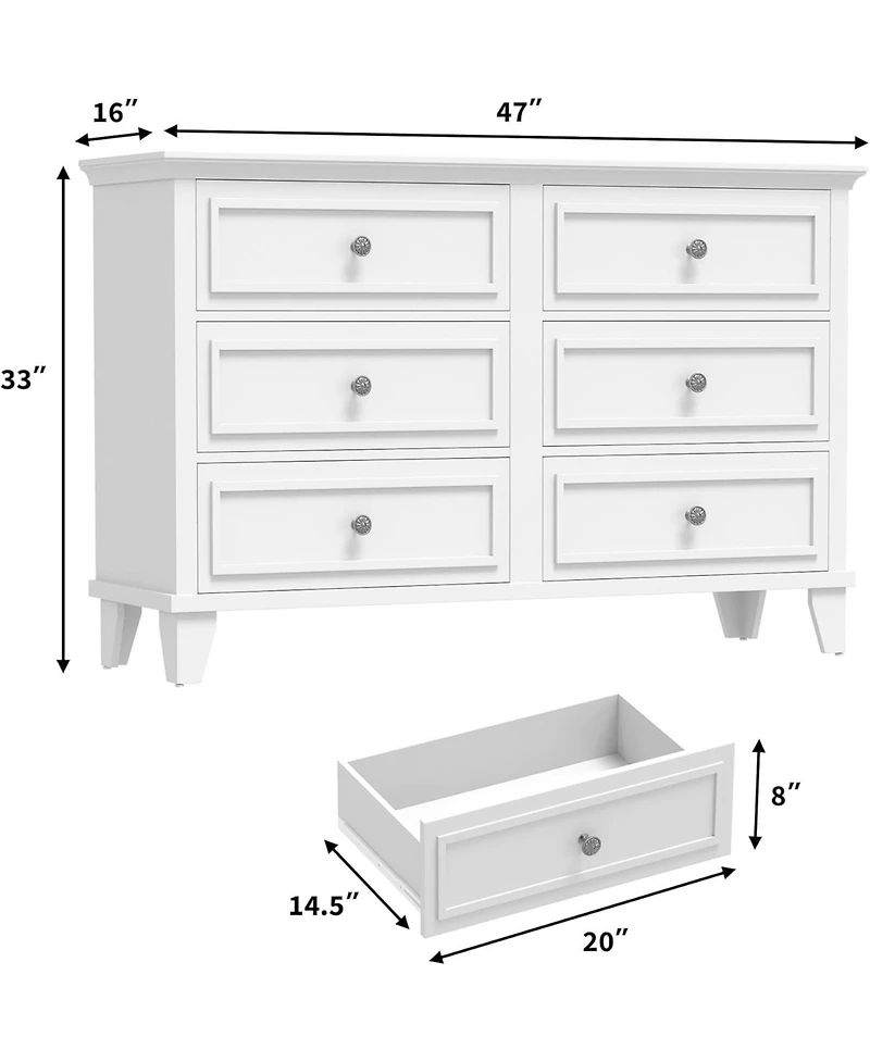 gaomon Dresser for Bedroom, 6 Drawer Wide Dresser Storage Organizer, Modern Wooden Chest of Drawers with Metal Handles for Hallway, Entryway