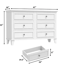 gaomon Dresser for Bedroom, 6 Drawer Wide Dresser Storage Organizer, Modern Wooden Chest of Drawers with Metal Handles for Hallway, Entryway