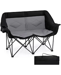 Sugift 2-Person Folding Camping Chair with Cup Holders Glass Racks and Mesh Pockets