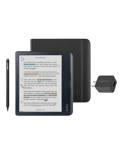 Kobo Libra Colour eReader with Notebook SleepCover Case, Stylus and Ac Bundle