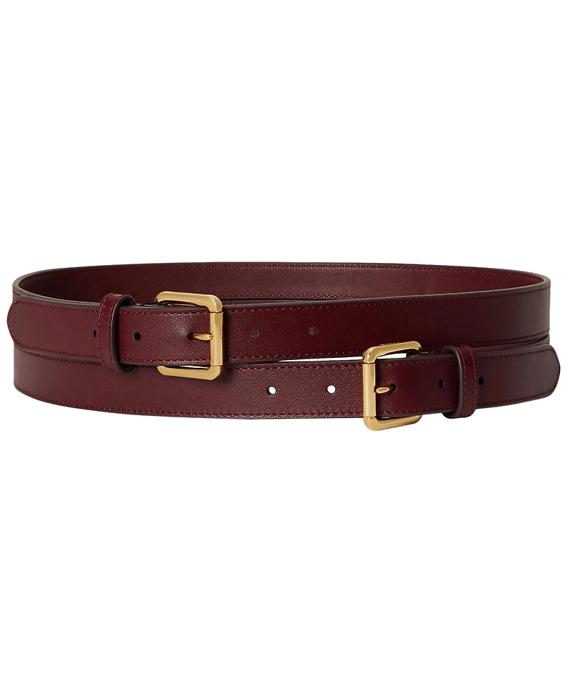Lauren Ralph Leather Double Buckle Stacked Wide Belt
