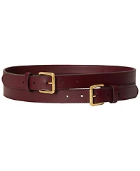 Lauren Ralph Leather Double Buckle Stacked Wide Belt