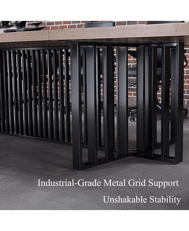 Logicfox Conference Table with Wireless Charging - 2" Thick Top and Metal Grid Base 2 Built-in Power Outlets and Usb