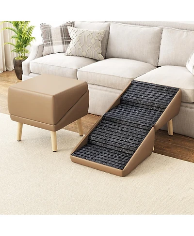Streamdale 2-in-1 Foldable Wooden Pet Stairs and Ottoman for Small Dogs (Coffee)