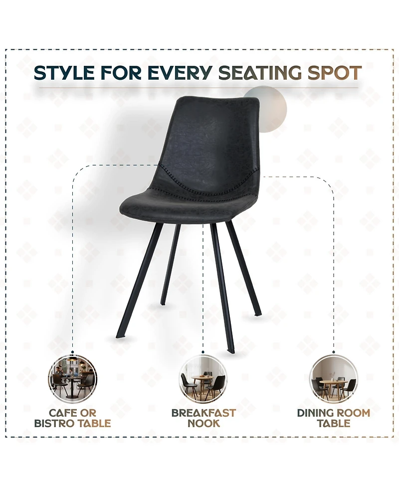 LeisureMod Markley Modern Leather Dining Chair With Metal Legs Set of 2
