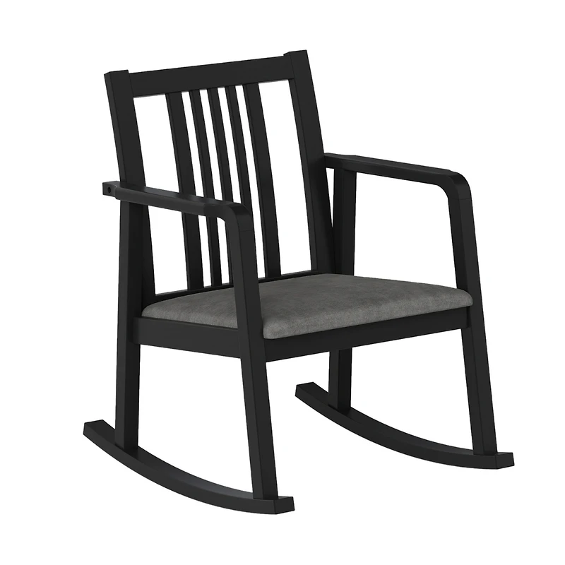 Sugift Solid Rubber Wood Rocking Chair with Cushioned Linen Seat