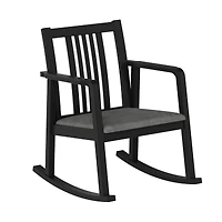 Sugift Solid Rubber Wood Rocking Chair with Cushioned Linen Seat