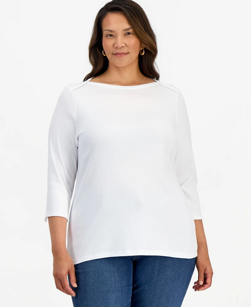 Style & Co Plus Pima Cotton 3/4-Sleeve Top, Exclusively at Macy's