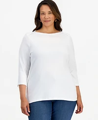 Style & Co Plus Pima Cotton 3/4-Sleeve Top, Exclusively at Macy's