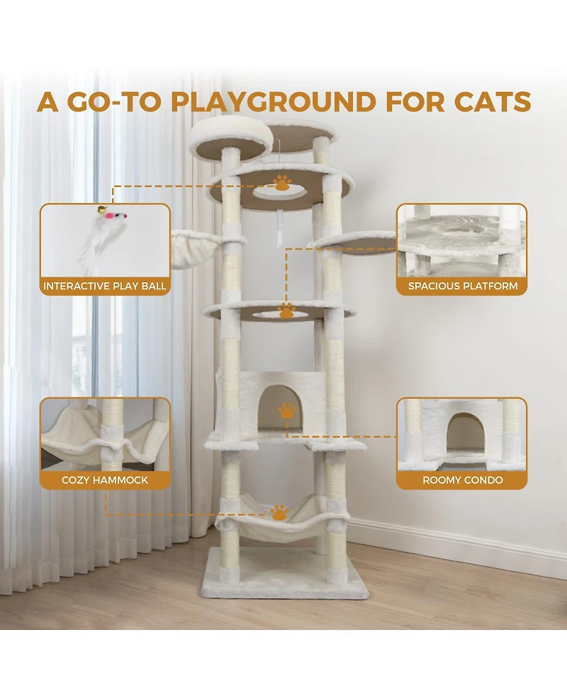 Streamdale Furniture 78'' Cat Tree Tower with Large Condo Sisal Scratching Post and Hammock