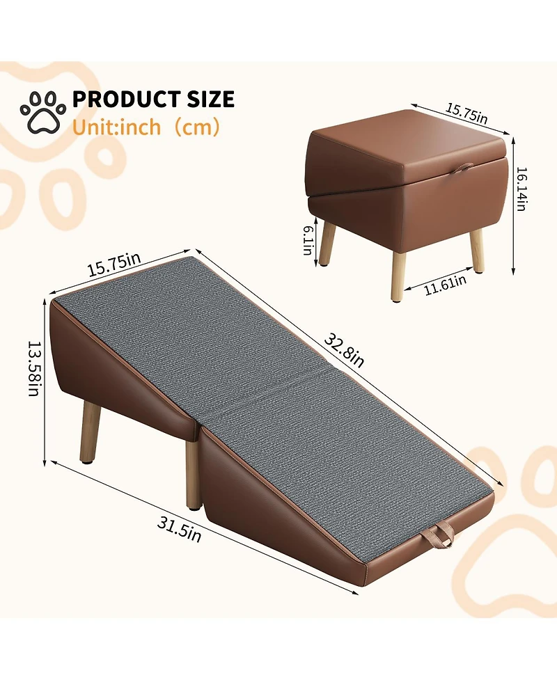 Streamdale Furniture Foldable 2-in-1 Wooden Pet Stairs for Small Dogs and Cats