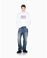 A|X Armani Exchange Men's Long Sleeve All-Over Logo Bonded Cotton Crewneck Sweatshirt