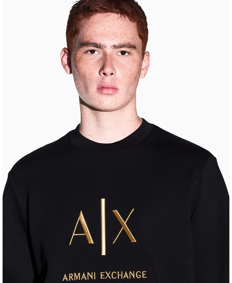 A|X Armani Exchange Men's Black And Gold Bonded Cotton Crewneck Sweatshirt
