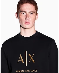 A|X Armani Exchange Men's Black And Gold Bonded Cotton Crewneck Sweatshirt