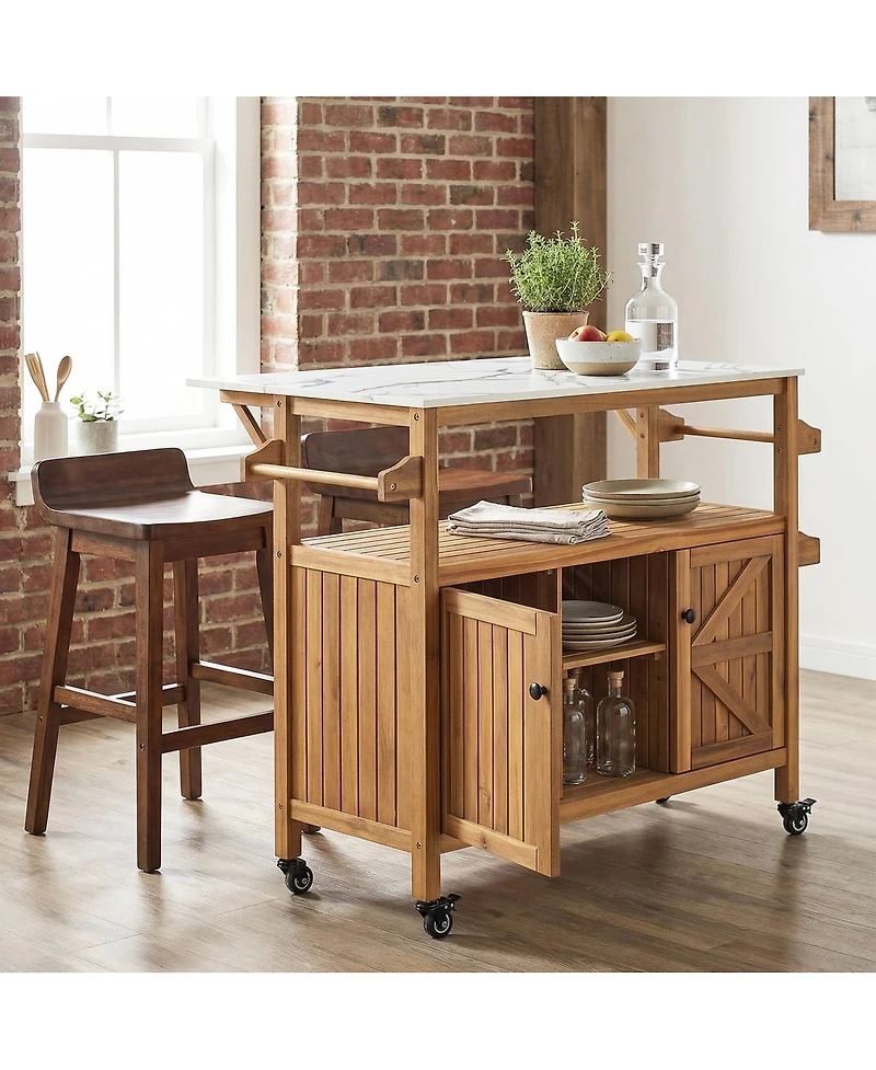 Streamdale Furniture Outdoor Patio Acacia Wood Bar Cart Finish Set of 1